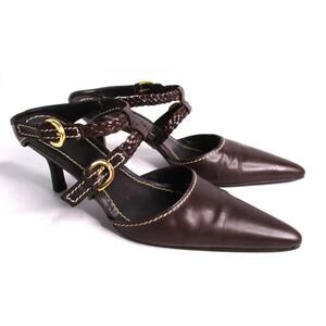 CARLOS SANTANA Honor Brown Braided Leather Strappy Heeled Sandals Women Sz 7